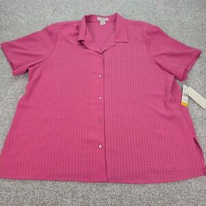 New Notations Woman Pink Geometric Short Sleeve Button Up Blouse Plus Size 3X